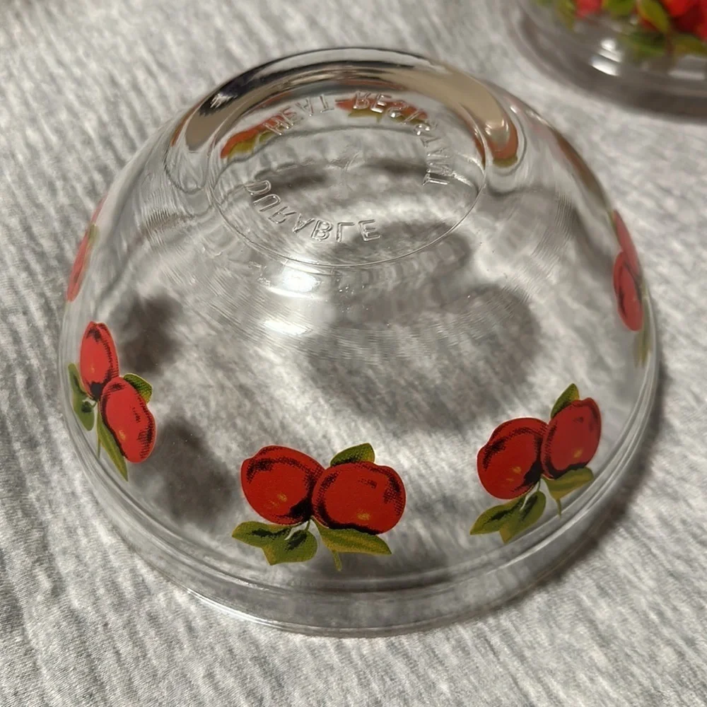 Glass Mixing Bowl with Red Apple Motif